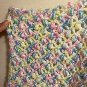 Handmade Crocheted Baby Blanket 37x45 Bobble Cluster Stitch  Pink Blue White